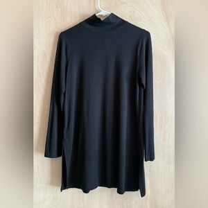 EILEEN FISHER Petite Small PS Black Stretch Jersey Knit Mock Neck Top